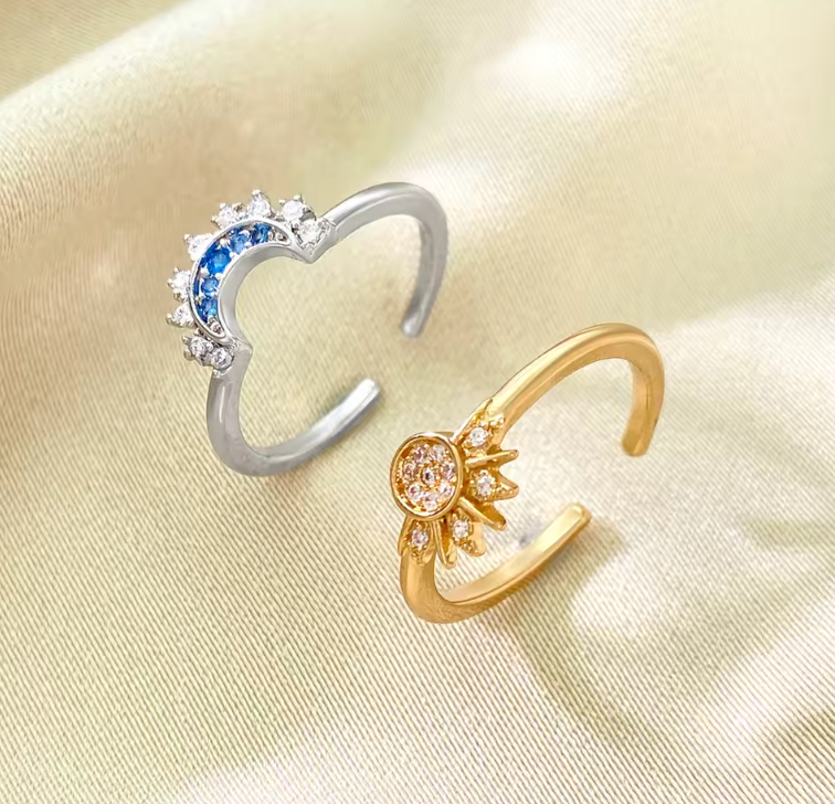 Neluria | Bague de couple Soleil et Lune 2 pcs