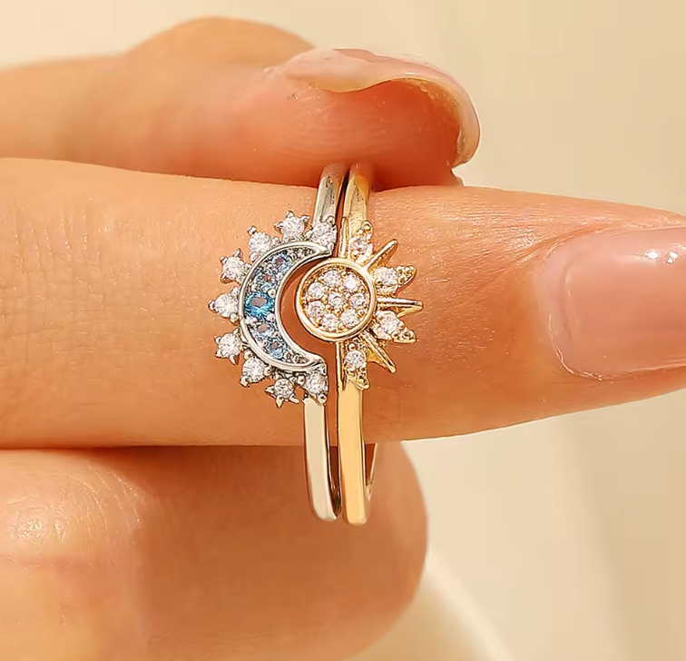 Neluria | Bague de couple Soleil et Lune 2 pcs